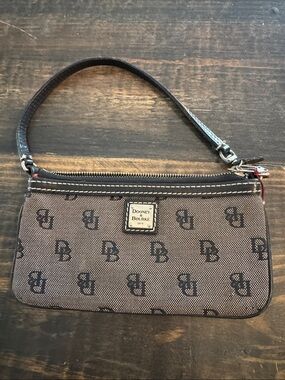 Dooney & Bourke Brown and Black Logo Wristlet with Leather Trim